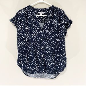 J. Crew Mercantile Navy and White Dotted Blouse Size S